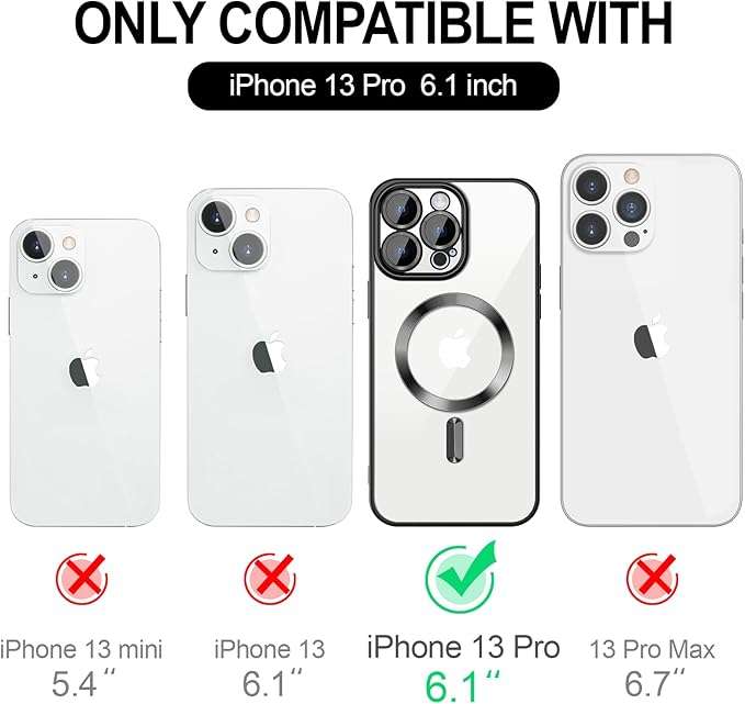 Hython Magnetic Clear for iPhone 13 Pro Case with Camera Lens Protector [Compatible with MagSafe] Luxury Plating Edge Slim Soft TPU Cover Protective Phone Case for iPhone 13 Pro 6.1", Black