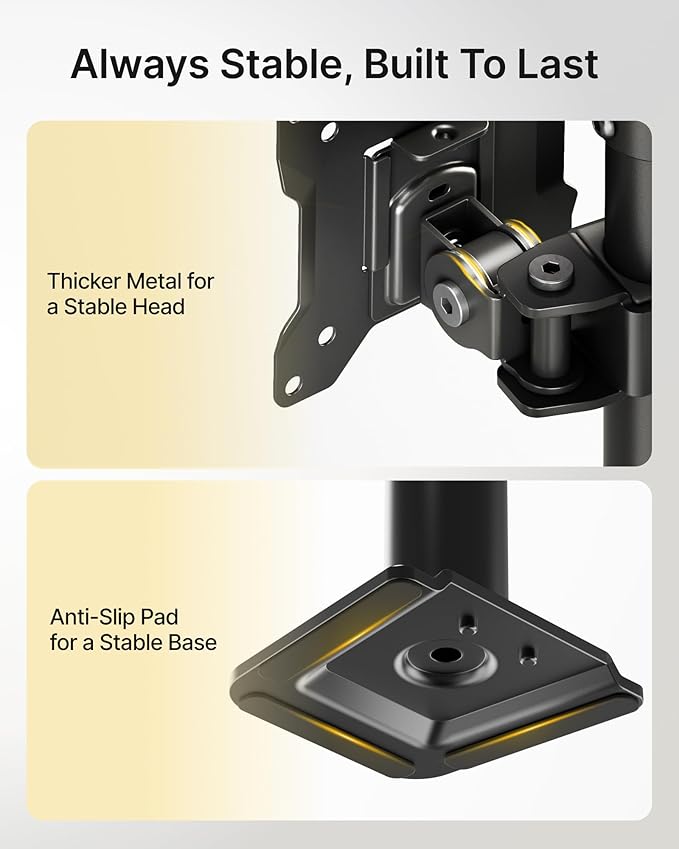 monTEK Stable Vertical Dual Monitor Mount, Stacked Desk Stand for Two 17-32 inch Screens, Full Motion Arm with Tilt, Swivel, Rotation, Supports 22 lbs per Side, C-Clamp/Grommet Base, VESA 100×100mm