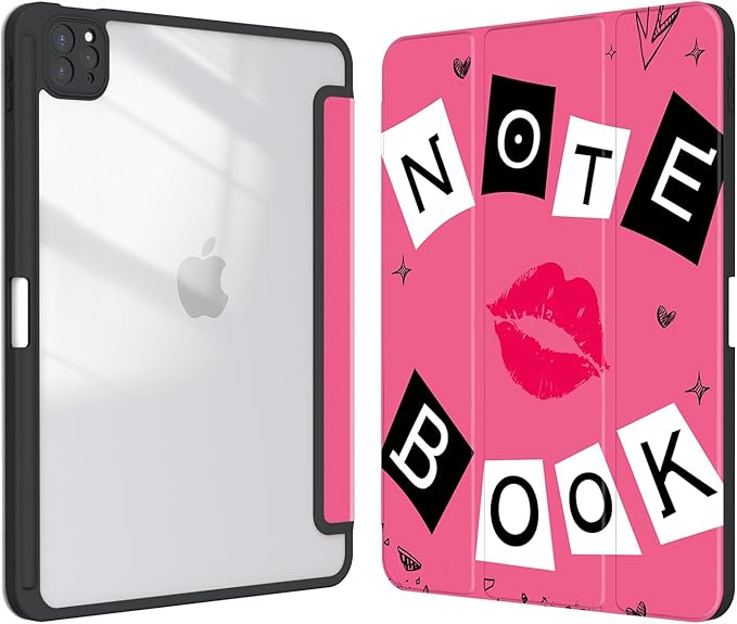 Case for iPad Pro 11 inch 4th/ 3rd/ 2nd / 1st Generation (2022/2021/2020/2018), Case with Pencil Holder, Stand Clear Back Cover Cute Cool Design for Women Girls, Auto Sleep/Wake, Rose Red Book
