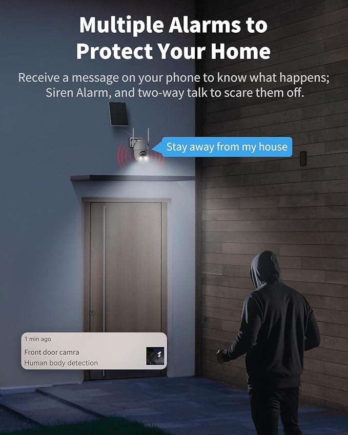 Aume 4MP Solar Security Cameras Wireless Outdoor (2-cam-kit), No Subscription Required, Color Night Vision, 360° PTZ Viewing, Instant Alerts, Support 2.4Ghz &5Ghz WiFi Home Security System for House