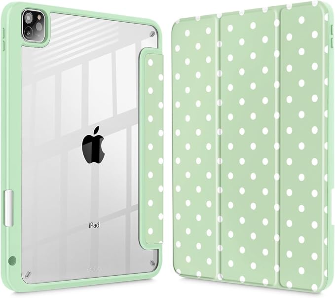 Tuiklol for iPad Pro 12.9 Inch 6th/5th/4th/3rd Generation 2022 2021 2020 2018 Case,Built-in Pencil Holder Clear Transparent Protective Back Shell Cover with Auto Sleep/Wake, Spot-Green