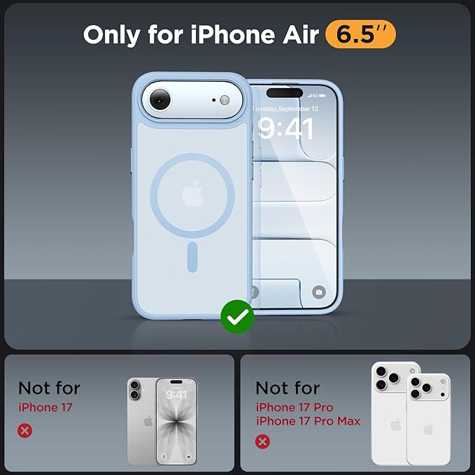 Miracase Magnetic for iPhone Air Case with Screen Protector(Compatible with MagSafe), Slim Thin Translucent Matte Military-Grade Protected Phone Cover for iPhone 17 Air 6.5", Light Blue