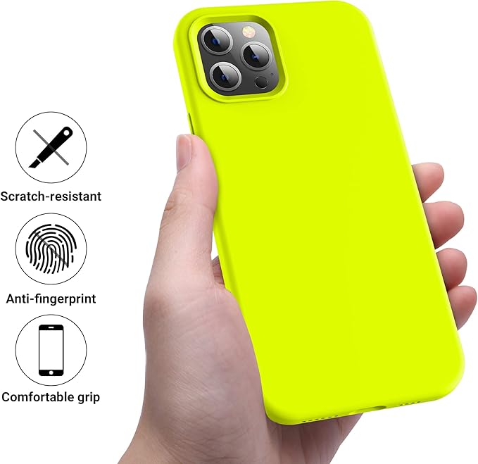 OTOFLY for iPhone 12 Pro Max Case, Military-Grade Protection, Shockproof Silicone, Anti-Fingerprint & Anti-Slip, Phone Case for iPhone 12 Pro Max, Fluorescent Yellow