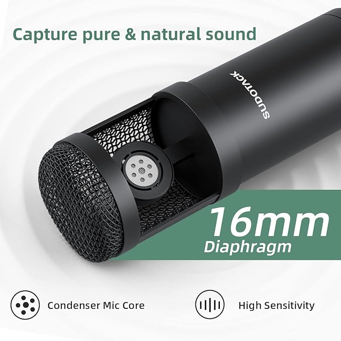 SUDOTACK USB Condenser Podcast Microphone for PC: Studio Microphone Kit with 192KHz/24bit Professional Sound Chipset Cardioid for Recording, Streaming, Gaming, Voice-Over, YouTube, Twitch (ST-800)
