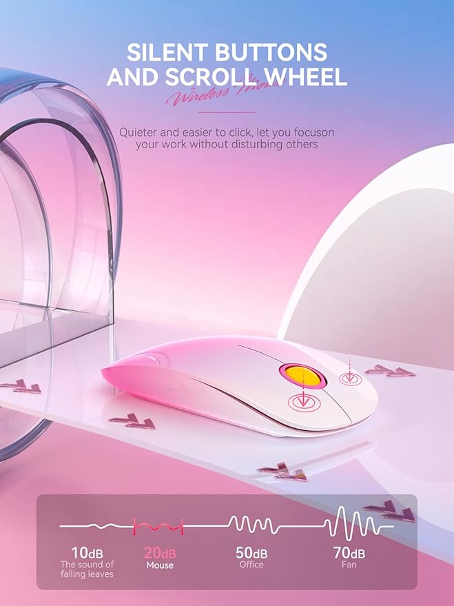 Bluetooth Wireless Mouse - (BT5.1+USB) Slim Dual Mode Computer Mice with Quiet Click, Low Power, and 1600 DPI, Portable Cordless Mouse for MacBook, Laptop, iPad Pro/Air(Gradient Pink)