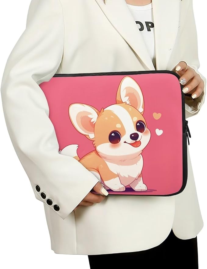 Cute Corgi Laptop Sleeve for Women Girls 10 Inch Laptop Accessories with Versatile Uses Lap Top Case Portable Computer Sleeve Laptop Pouch Ideal Gifts for Holidays Pink