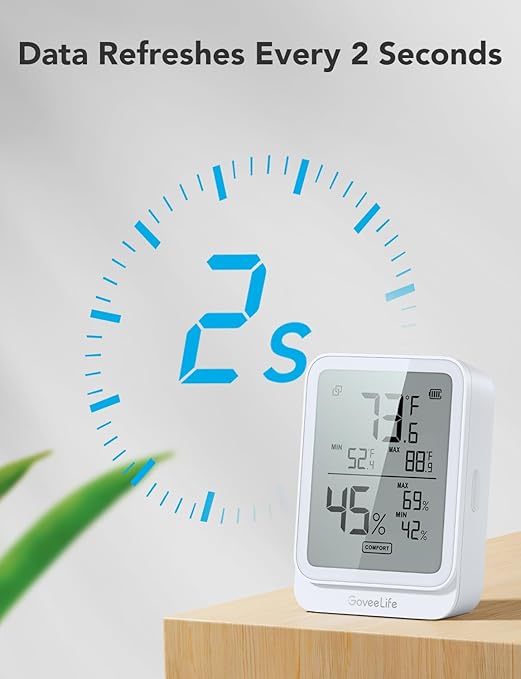 GoveeLife Hygrometer Thermometer H5104 3Pack, Bluetooth Room Temperature Monitor with APP Alert and 2 Years Date Storage Export, Remote LCD Digital Hygrometer Indoor Humidity Meter, Greenhouse