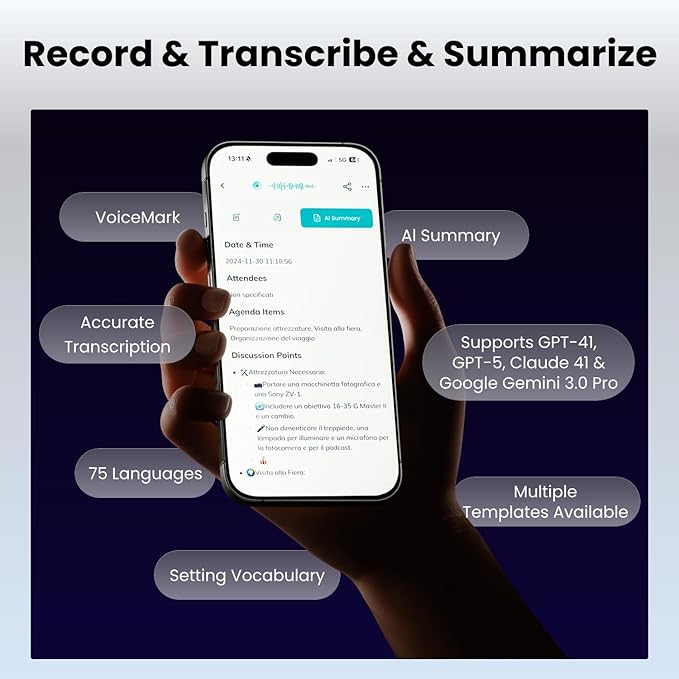 HiDock P1 mini AI Voice Recorder: Smart Voice Recorder Work with Wireless Earbuds for Meeting Lectures Calls BlueCatch Tech Digital Audio Recorder Transcription Summary HiNotes APP Control 32GB