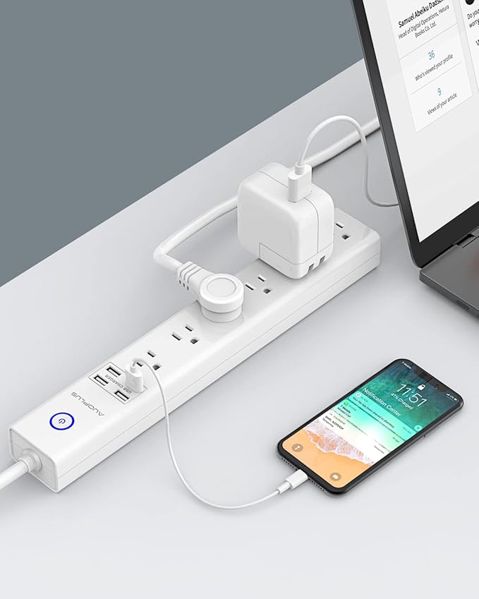 15 Ft Power Strip Surge Protector, 6 Outlets and 4 USB Ports, Flat Plug Power Strips Long Extension Cord with Overload Protection, Wall Mount for Home, Office, Dorm, ETL Listed