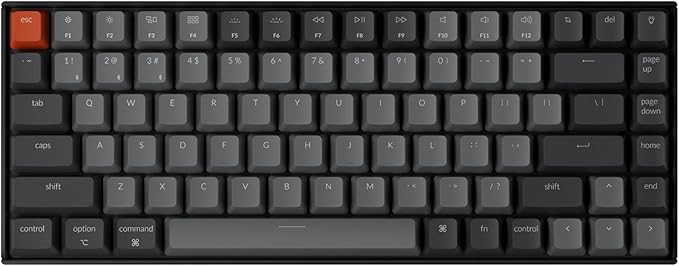 Keychron K2 75% Layout Bluetooth Wireless Mechanical Gaming Keyboard Silent K Pro Red Switch/White LED Backlit/USB C/Anti Ghosting/N-Key Rollover, 84 Keys, for Mac Windows