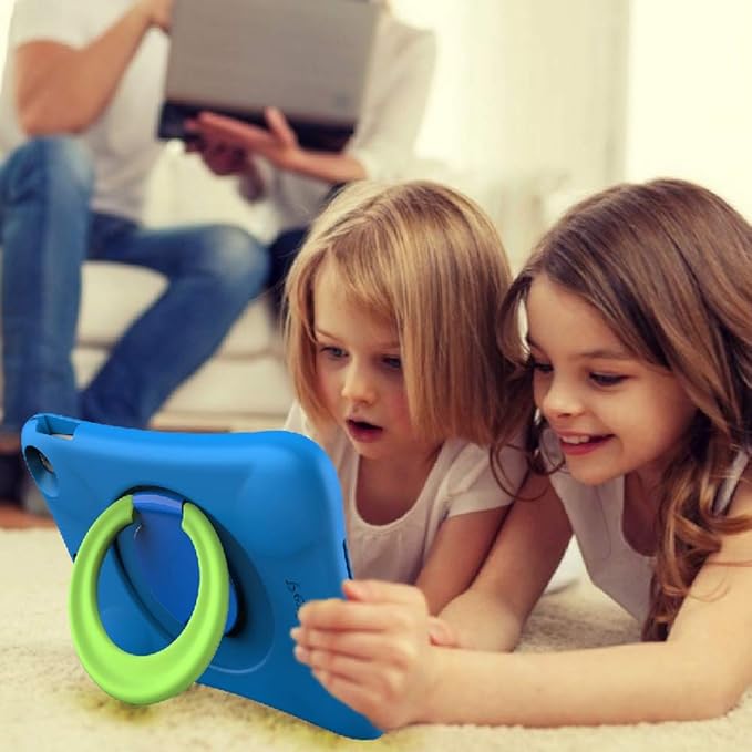 Kids EVA Case for iPad | Multi-Direction Stable Stand | Compatible with 10.2-Inch iPad 2021/2020/2019 (9th/8th/7th Generation) (Blue+Green)