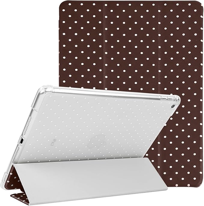 Lovmooful Compatible for iPad 5/6 (9.7-Inch,2018/2017 Model,6th/5th Generation) Case with Pencil Holder Cute Polka Dot with Aesthetic Design Soft TPU Trifold Stand Protective-Brown