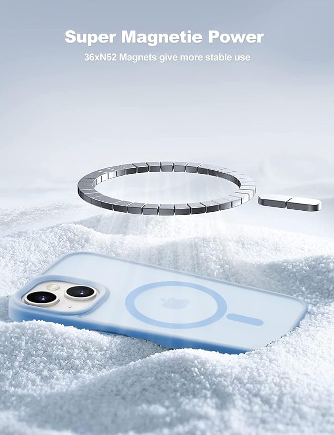 Tigowos for iPhone 15 Magnetic case Fits MagSafe 15FT Drop Resistant Anti-Yellowing Heavy Duty Shockproof Back Cover Fits iPhone 15 Phone Cases 6.1", Sierra Blue
