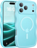 BENTOBEN Magnetic for iPhone 17 Pro Max Case, Cute Wavy [Full Camera Protection][Compatible with MagSafe] Matte Anti-Slip Bumper Women Girls Boys Protective Cover for 17 ProMax 6.9" 2025, Sky Blue