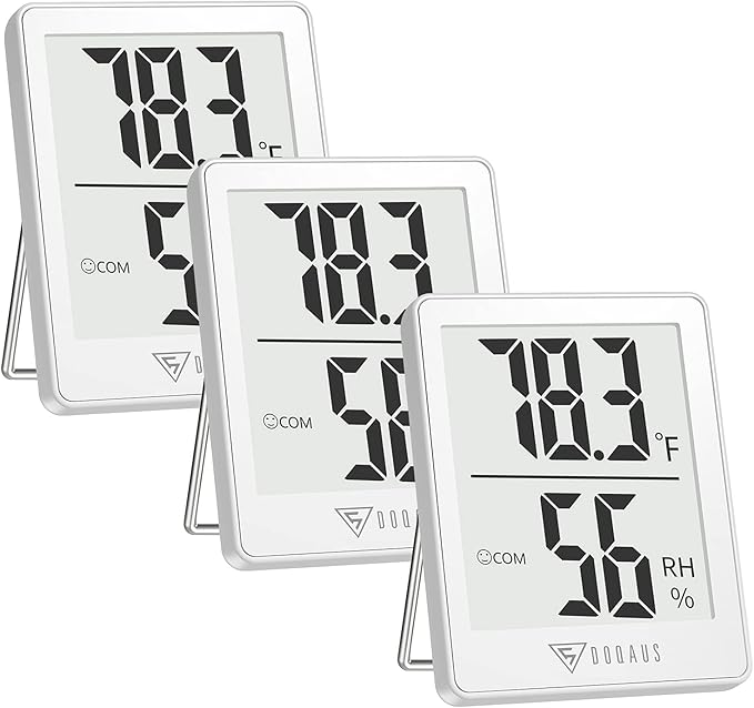 DOQAUS Indoor Thermometer [3 Packs], Humidity Gauge Room Thermometer for Home, Digital Hygrometer, Accurate Temperature Humidity Monitor Meter for House, Office, Greenhouse, Home White (2.3X1.8inch)
