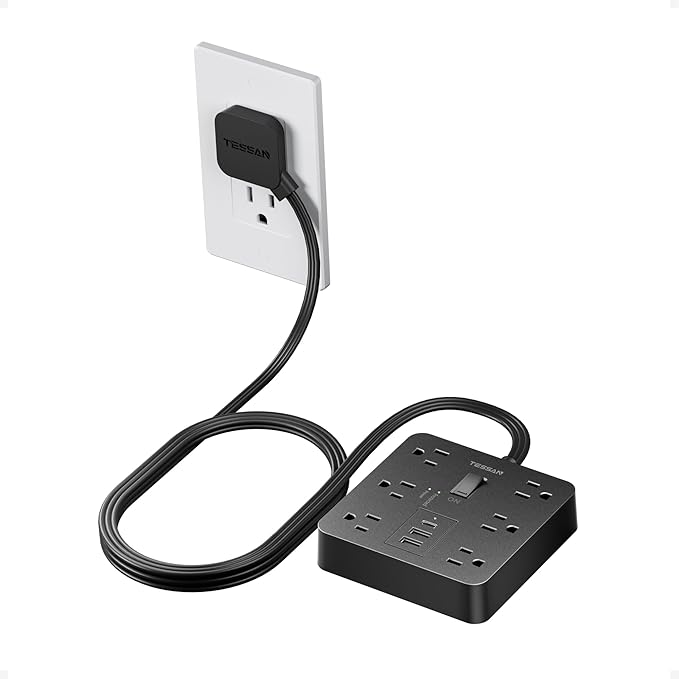 TESSAN 5Ft Black Extension Cord with Multiple Outlets, Surge Protector Power Strip with 6 Outlets and 3 USB Ports (1 USB C), 1700 Joules Protection, Flat Plug, Outlet Extender for Home, Office, Dorm