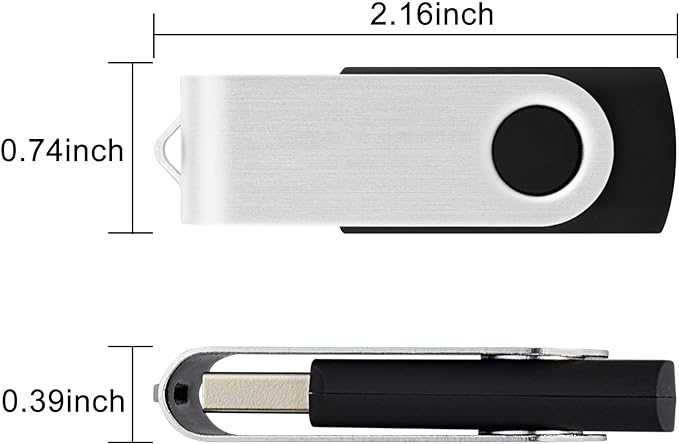 KOOTION 10 X 1GB USB Flash Drive 1gb Flash Drive Swivel Thumb Drive Memory Stick Keychain Design Black