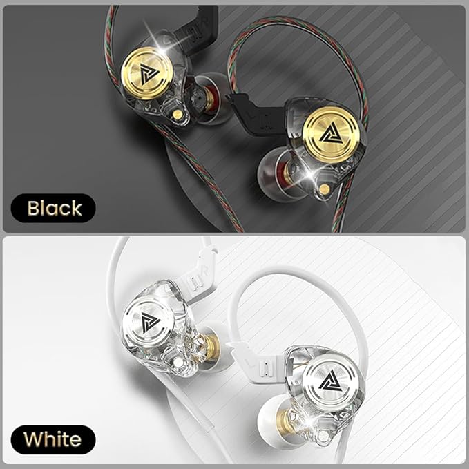 Wired Gaming Earbuds 2 Pack, Ak3file in Ear Monitors, Deep Bass Sound Wired Earbuds, HiFi in Ear Headphones with 1DD 10mm Dynamic Driver, IEM for Music Gaming Video Calling (Black+White)