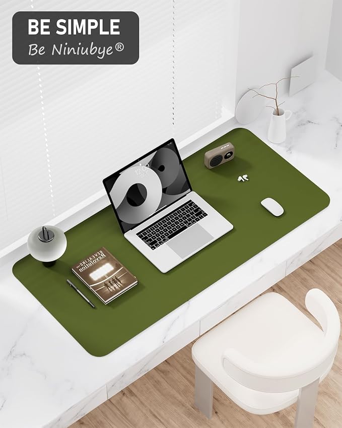 Desk Pad, 23.6" x 13.8" PU Leather Non-Slip Desk Mat Large Mouse Pad for Desktop, Waterproof Laptop Computer Writing Mat for Office, Home, Work, Gaming, Grass Green