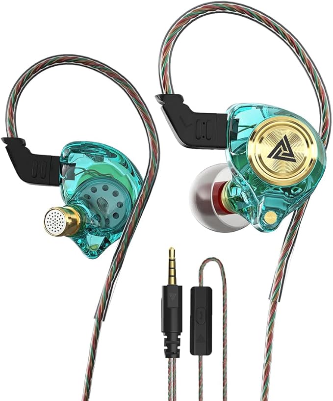 Wired Gaming Earbuds, Ak3file in Ear Monitors, Deep Bass Sound Wired Earbuds, HiFi in Ear Headphones with 1DD 10mm Dynamic Driver, IEM for Music Gaming Video Calling (Green)
