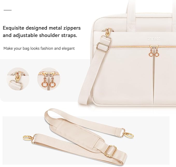 Ferkurn Laptop Bag Case Women Men Computer Bag Compatible with MacBook/HP/LG/Dell, Shoulder Strap Slim Carrying Messenger Briefcase, Beige, 15.6-16 Inch