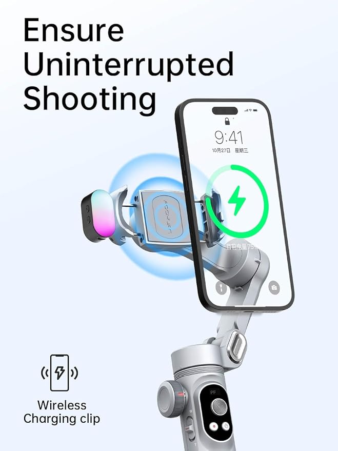 AOCHUAN iPhone Gimbal, 3-Axis Gimbal Stabilizer for Smartphone w/RGB Magnetic Fill Light Portable with Fous/Zoom Wheel for Vlog, Compatible with iPhone 15 Pro Max/Android-Smart X Pro Kit Gray