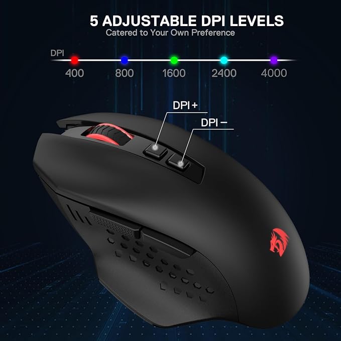 Redragon M656 MAX 3-Mode Wireless Gaming Mouse, 10000 DPI Rechargeable Gaming Mice w/ 5 DPI Levels, 7 Macro Buttons, RGB Backlight & Pro Software Supported, for PC/Mac/Laptop
