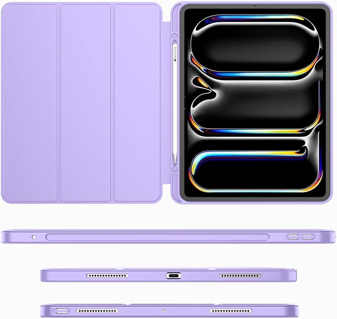 iMieet iPad Pro 13 Inch Case (M5/M4) 2025/2024 with Pencil Holder, Trifold Stand Smart Case with Soft TPU Back, Auto Wake/Sleep (Clove Purple)