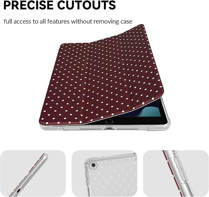 Lovmooful Compatible for iPad 9/8/7 (10.2-Inch,2021/2020/2019 Model,9th/8th/7th Generation) Case with Pencil Holder Cute Polka Dot with Aesthetic Design Soft TPU Trifold Stand Protective-Wine Red