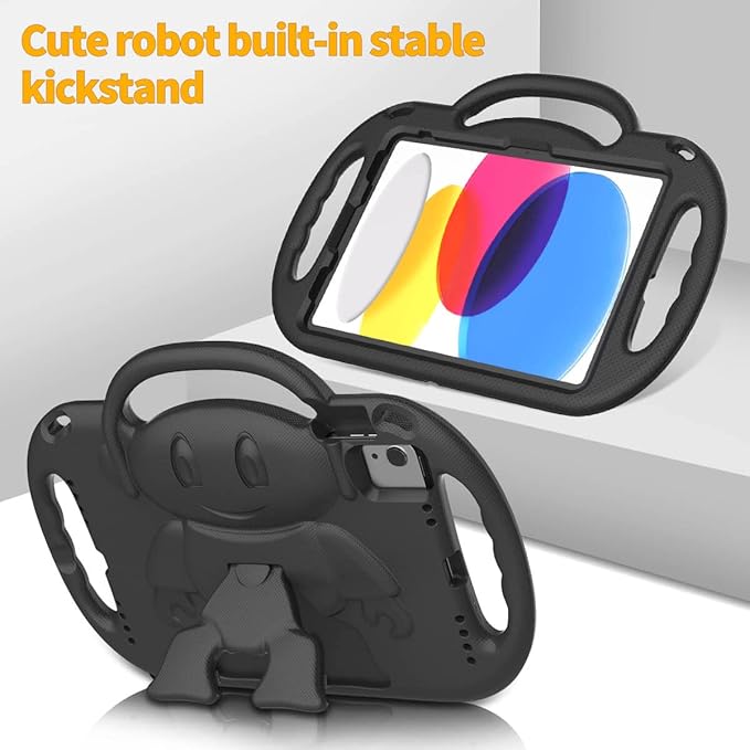 Kids Case for iPad 11th Generation (A16) 11" 2025 & 10th Gen 10.9" 2022 & iPad Air 11" 2025/2024 & Air 5th/4th Gen & Pro 11, Durable Protective Cover with Shoulder Strap Handle Stand, Black