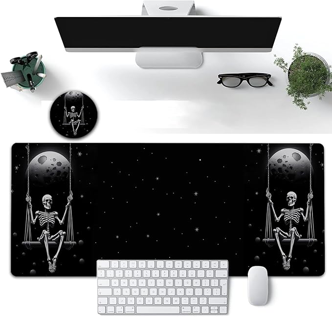 Large Mouse Pad, 31.5 x 11.8in Extended Gaming Mouse Pad with Stitched Edges,XXL Mousepad Protector Non Slip Rubber Base for Office & Home Writing Mat,Funy Skeleton Skeleton Planet Black Desk Mat
