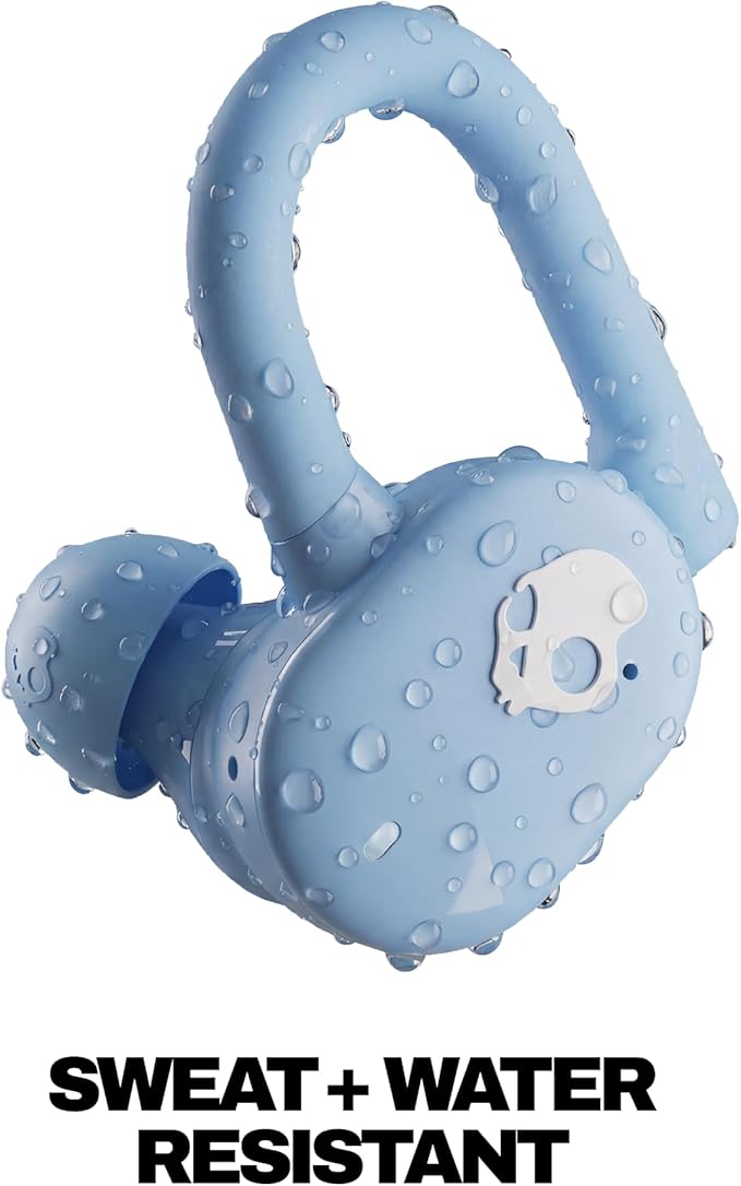 Skullcandy Push Play Active Wireless Earbuds, Bluetooth Headphones, Noise Isolating Fit, 34 Hrs Battery, Secure-Fit Over-Ear Hanger, Sweat Water Resistant, Microphone for iPhone Android - Preppy Blue