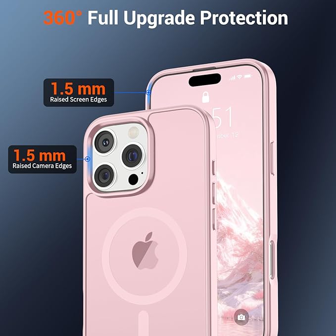 SUPFINE Magnetic for iPhone 16 Pro Case (Compatible with MagSafe) (Military Grade Drop Protection) Translucent Matte Shockproof Phone Cover,Light Pink