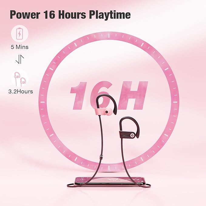 Boean Bluetooth Headphones, Wireless Earbuds with 16 Hours Bluetooth 5.3 Wireless Headphones HD Deep Bass Stereo IPX7 Waterproof Earphones for Sports Headset AI Music Generation