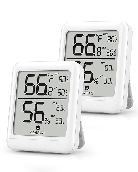 BN-LINK Digital Hygrometer Indoor Room Thermometer, Accurate Temperature and Humidity Meter with Large LCD Monitor for Home, Bedroom, Terrarium, Incubator, Greenhouse, 2 Pack
