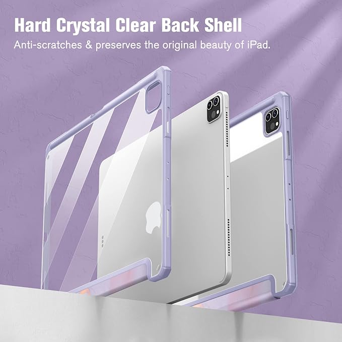 Fintie Hybrid Slim Case for iPad Pro 12.9-inch 6th Generation 2022, [Built-in Pencil Holder] Shockproof Cover w/Clear Transparent Back Shell, Also Fit iPad Pro 12.9" 5th/4th/3rd Gen, Lilac Marble