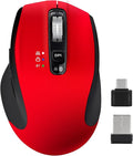 Wireless Bluetooth Mouse with USB-A, USB-C Receiver, Rechargeable, 3-Device, Full-Size, Silent Click, Ergonomic Mice for MacBook/Laptop/Computer/Tablet/PC/iPad-Red