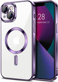 Hython Magnetic Clear for iPhone 13 Case with Camera Lens Protector [Compatible with MagSafe] Luxury Plating Edge Slim Soft TPU Cover Protective Phone Case for iPhone 13 6.1", Deep Purple