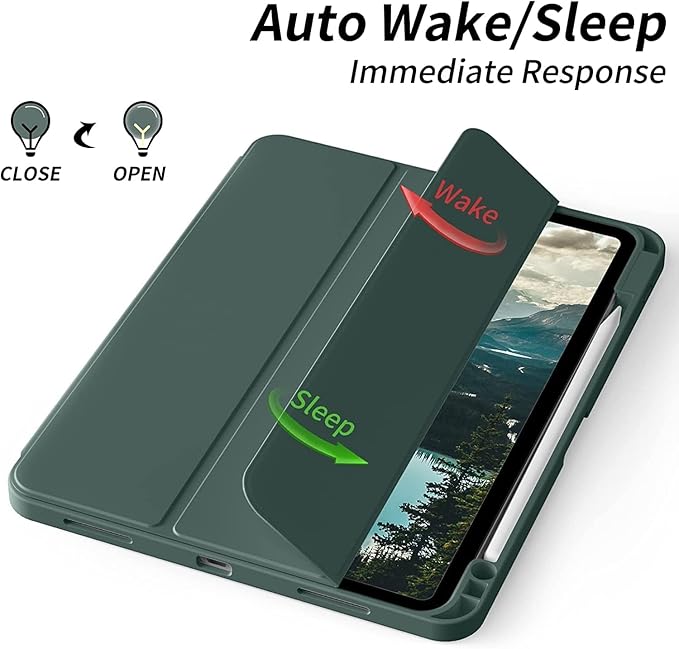 Case for iPad Pro 12.9-inch 2022/2021(6th/5th Gen),iPad Air 13 Inch(M4/M3/M2,2026/2025/2024)with Pencil Holder,2nd Gen Pencil Charging,Auto Sleep/Wake,Flexible TPU Protective Cover(Dark Green)