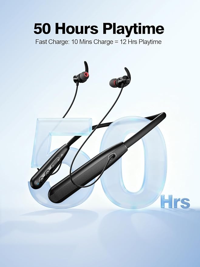 Rythflo Neckband Bluetooth Headphones, ENC IPX7 Sweatproof Sport Earbuds with AI-Enhanced Mic Vibration Call Alert, 50H Playtime Deep Bass Wireless Waterproof Earphones for Work Running Workout Gym