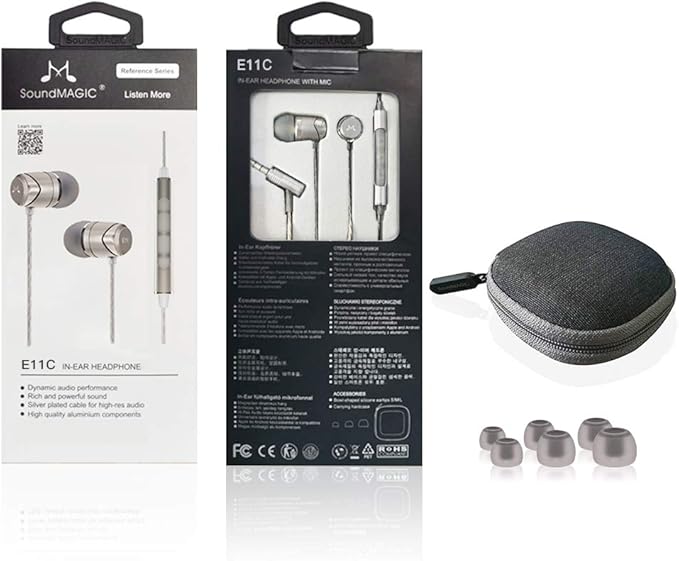 SoundMAGIC E11C Wired Earbuds with Microphone HiFi Stereo Earphones Noise Isolating in Ear Headphones Powerful Bass Tangle Free Cord Gunmetal
