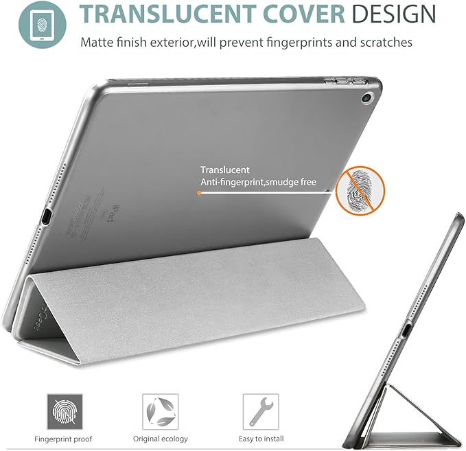 ProCase Smart Case for iPad 9.7 Inch iPad 6th/5th Generation 2018 2017(Model: A1893 A1954 A1822 A1823), Ultra Slim Lightweight Stand Cover with Translucent Frosted Back -Silver