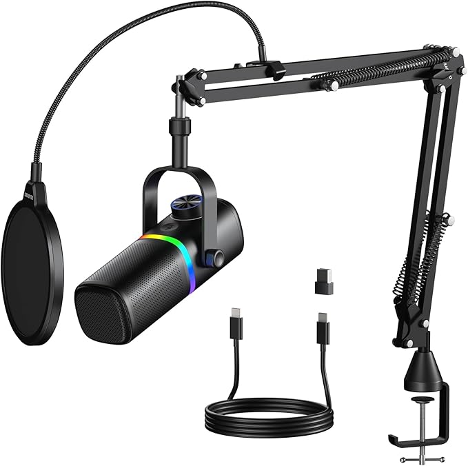 Aokeo AK-10 USB Gaming Microphone Wtih AK-35 Arm, Condenser Microphone for PC/MAC/PS4/PS5/Phone-Cardioid Mic with RGB Lighting