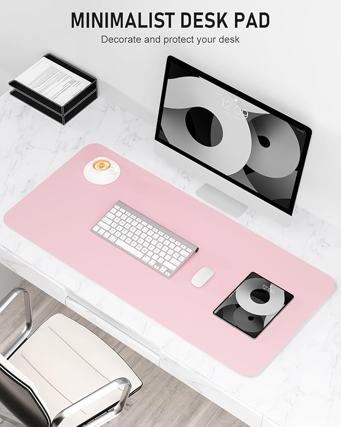 Desk Pad, 23.6" x 13.8" PU Leather Non-Slip Desk Mat Large Mouse Pad for Desktop, Waterproof Laptop Computer Writing Mat for Office, Home, Work, Gaming, Light Pink