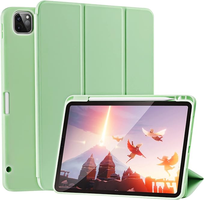 Case for iPad Pro 11 Inch 4th/3rd/2nd Generation 2022/2021/2020 with Pencil Holder [Support iPad 2nd Pencil Charging] Slim Trifold Stand Smart Protective Cover, Auto Wake/Sleep(Green)