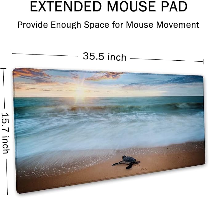SSOIU Extended Gaming Mouse Pad - Non-Slip Water-Resistant Rubber Base Computer Keyboard Mouse Mat, 35.5 x 15.7-inch XX-Large Desk Mat, Ideal Partner for Work & Game, Turtle Shore