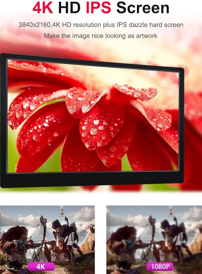 EDIY 4K Computer Monitor 13.3inch Gaming Display Portable 3840X2160 IPS with Stand Smart Case Eye Care Screen 60HZ HDMI Type-C Mini for Switch Xbox Rpi Win PC Mac Laptop