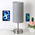 Yarra-Decor 【Upgraded Bedside Lamp with USB A+C Charging Ports & AC Outlet Touch Control Table Lamp for Bedroom 3 Way Dimmable Nightstand Lamp with Grey Shade for Home Office, Dorm(Bulb Included)