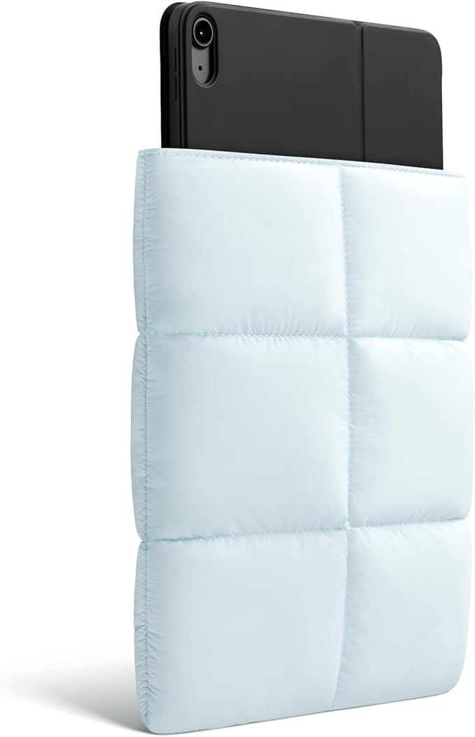 Comfyable Puffy 9-11 Inch Tablet Sleeve Compatible for 11 Inch iPad Pro M5, iPad Air M4 2026 with Magic Keyboard, Quilted Puffer Vertical Tablet Carrying Case for Women Men, Ice Blue