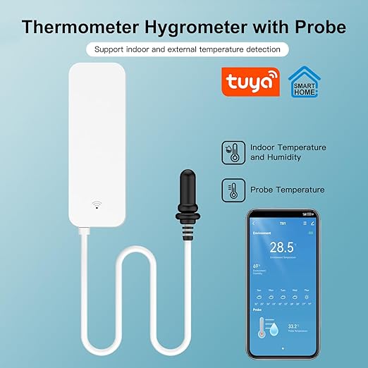 Smart Thermometer Hygrometer: WiFi Temperature Sensor with External Probe, Weather Function Thermometer Humidity Meter for Freezer, Aquarium, App Alert, Compatible with Alexa (Dual Detection 4PCS)